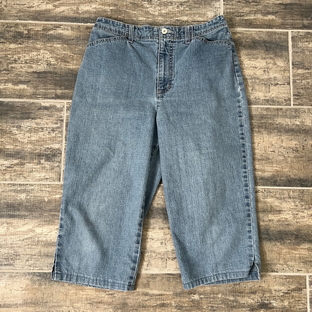 Gloria Vanderbilt Capri Jeans Womens 30 Blue High Rise Straight Leg Denim Slit